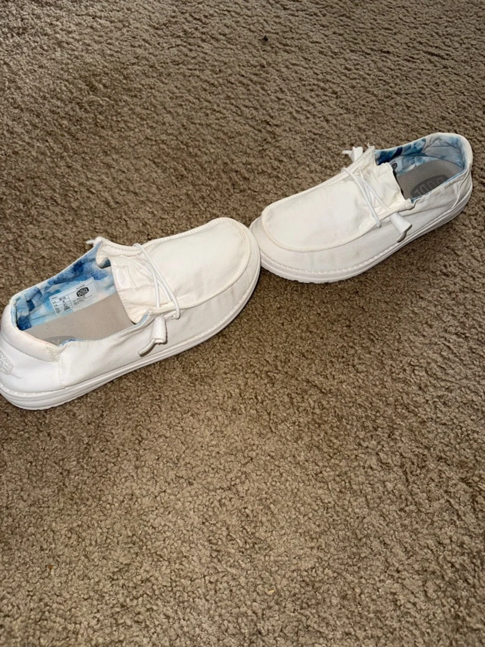 Hey Dude Women’s White Slip-On Sneakers with Blue Inner Pattern - Picture 4 of 13
